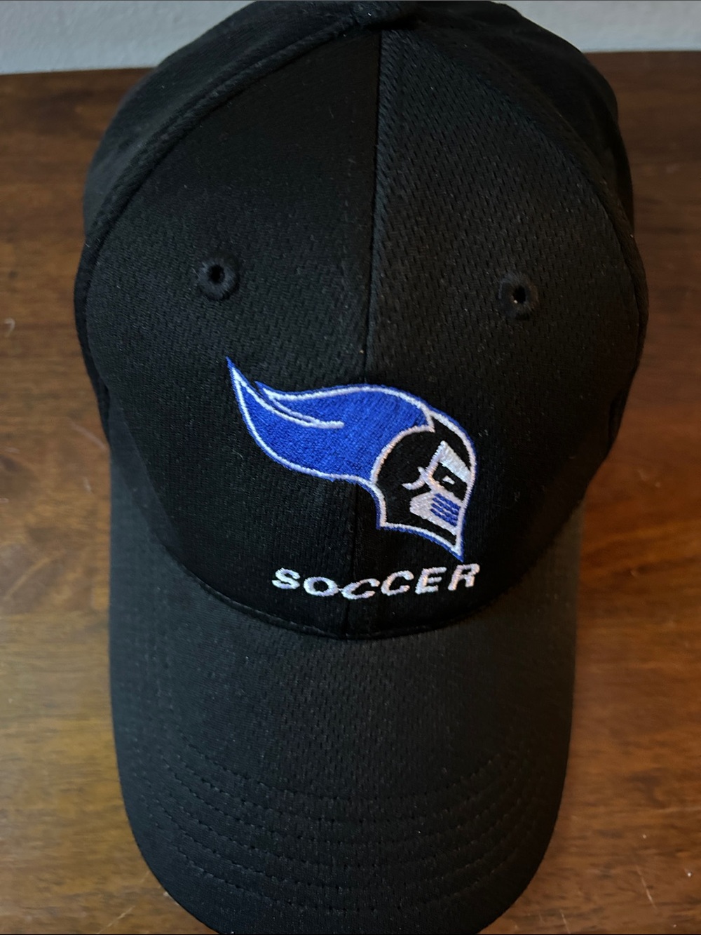 Black Soccer Cap with Blue Mount St Mary’s Knights Logo